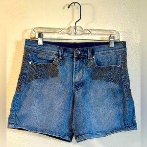 Calvin Klein Blue Jean Shorts with Silver Thread Embroidery Size 8/29